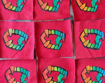 Plastic Fangs sew on patch - rainbow variant