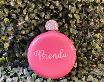 Personalized Round Flasks with Rhinestone Lid