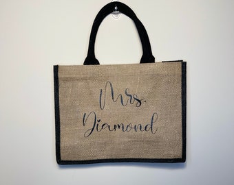 Personalized Tote Bag/Beach Bag/Burlap Tote Bag/Custom Beach Tote Bag/Bridesmaid Gift Bag/Wedding/Bridal Shower Gift/Bachelorette Tote