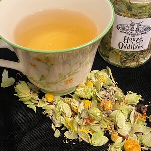 Relaxation Herbal Tea Blend | Hop Off The Rails Of The Crazy Train | Apothecary Jar 1oz | Kraft bag 3oz | Caffeine-Free Vegan Organic