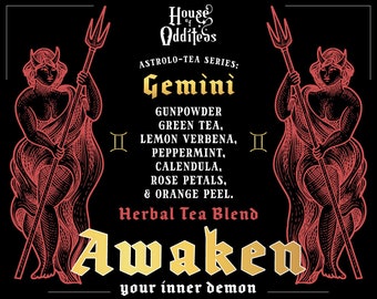 Astrolo-Tea Series: Gemini - Awaken Your Inner Demon - Caffeinated Gunpowder Green Tea - Artisan Herbal Tea Blend. Organic. Vegan.