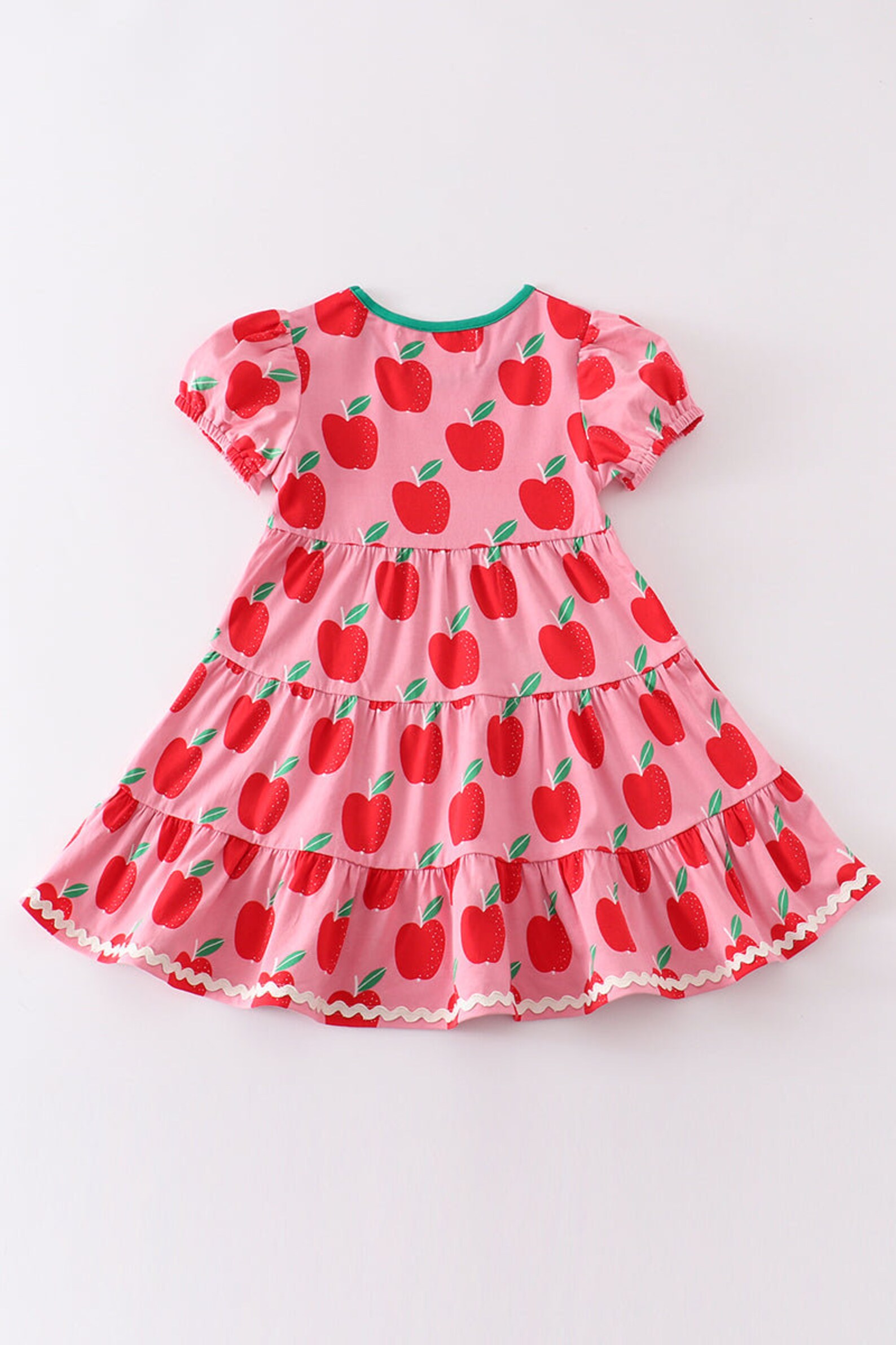 Arrival Autumn Girls Apples and Plaid Pattern Long Sleeves Dress
