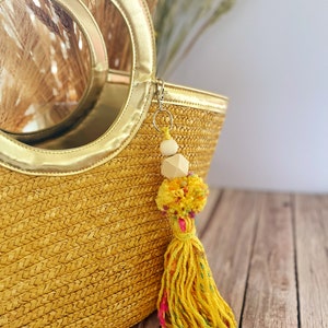 Tassels Charm for bag, accessories Boho tassel, Tassel Beach Bag Decoration with Pom Poms, Handmade pastel colored boho bag charm