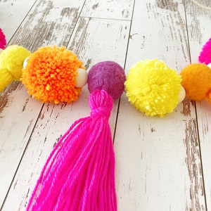 Pompom Yarn Tassel Garland, Baby room Décor, Girls Room, Party Decorations, Boho Style, colorful garland, bright colors, Nursery Décor