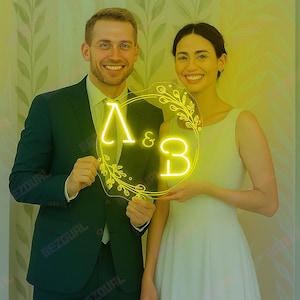 Wedding Neon Sign Custom Initials Name LED Light Floral Light Wedding Vintage Sign Minimalist Party Engagements Wall Decors Wedding Gifts