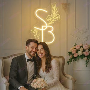 Custom Initials Name Neon Sign Wedding Initials Name Floral Light Minimalist Party Engagements Wall Decors Wedding Flower Sign Wedding Gifts