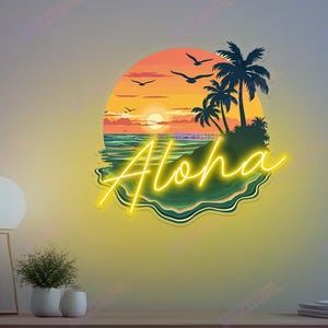 Aloha Neon Sign Aloha Sunset LED Light Wave Sunset Neon Light Tropical Sun Sign Custom Hawai Bar LED Neon Sign Retro Neon Sign Wal Art Decor