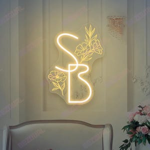Wedding Initials Name Custom Initials Name Neon Sign Floral Light Minimalist Party Engagements Wall Decors Wedding Flower Sign Wedding Gifts