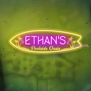 Surfboard Poolside Signs Custom Name Surfboard Neon Sign Beach And Tiki Bar Decors Surf Gifts Beach House Decors Surf Club Wall Art Sign