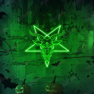 Baphomet Goat Skull Neon Sign Pentagram LED Light Satan Wall Decors Horror Gothic Halloween Haunted Spaces Halloween Party Room Wall Art