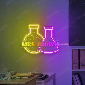Science Teacher Name Neon Sign Custom Science Classroom Decors Teacher Name LED Lights Door Hanger Back To School Chemistry Teacher Gifts