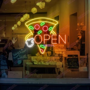 Pizza Open Neon Sign Slice LED Window Display Light for Pizzerias Restaurants Food Trucks Italian Takeout Shops Unique Open Sign Funny Open