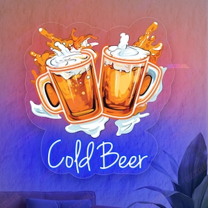 Cold Beer Neon Sign LED Beer Mug Wall Light Bar Pub Neon Decor Man Cave Wall Art Party Room LED Sign Cheers Neon Light for Beer Drink Lovers