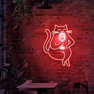 Cat Drinking Neon Sign Cat Drunk Martini Led Sign Alcohol Wine Bar Cat Cocktail Led Light Cat Neon Light Funny Bar Wall Art Pub Wall Decors