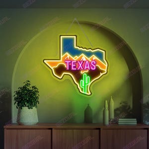 Letrero de neón LED con forma de mapa de Texas, letrero de neón con forma de cactus y montaña, decoración de pared LED para el oeste, hogar, bar, sala de juegos, regalos de orgullo tejano.