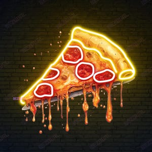 Pizza Neon Sign Dripping Cheese LED UV Printed Wall Light Pizzeria Decor Cool Food Art Custom Restaurant Sign Bar Cafe Wall LED Neon Light