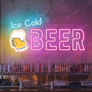 Ice Cold Beer Neon Sign for Bar LED Beer Sign for Man Cave Vintage Beer Wall Art Retro Neon Light for Pub Home Bar Game Room Drinking Decor