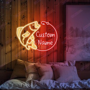 Go Angeln Schild Benutzerdefinierte Bass Fischen Leuchtreklame Fischen Wand Kunst Mann Höhle Dekor Bass Fisch Kabine Spielzimmer Personalisierte Fischer Geschenk für Fischer
