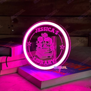 Personalized Library Sign Custom Name Library LED Sign Book Nook Sign Bookish Library Decor Bookshelf Sign With Stand Book Lover Reader Gift