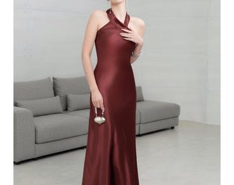 Zijden halterjurk elegante satijnen halterjurk minimalistische rugloze jurk luxe avondonderjurk sexy open rug elegante formele kleding