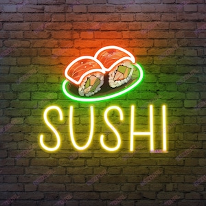 Sushi Neon Sign with LED Sushi Roll Design Japanese Food Wall Art for Restaurants Kitchen Decor Bar Decor Asian Food Custom Accessories