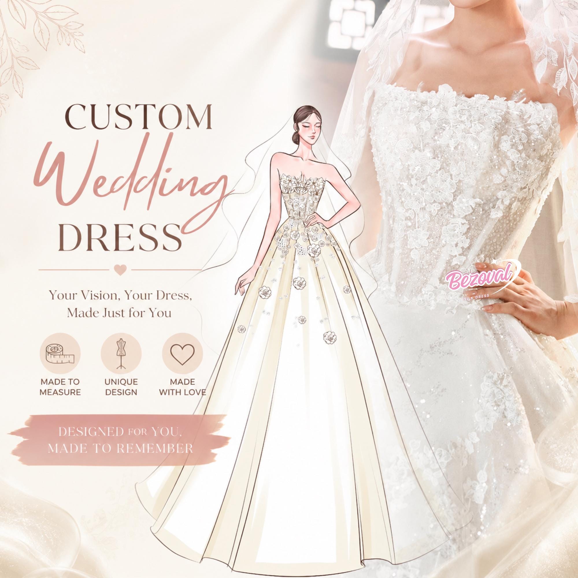 Personalized Wedding Dress Custom Bridal Gown Luxury Couture Wedding Dress Made to Order Satin Lace Bridal Gown for Bride