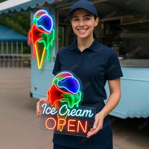 Custom Ice Cream Neon Sign Ice Cream Open Shop Wall Decors Ice Cream Wall Art Neon Sign Light Business Logo Restaurant Custom Neon Sign Logo