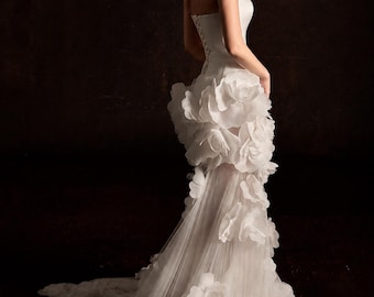 Custom Wedding Dress Floral Bridal Gown Strapless Wedding Dress 3D Flower Wedding Dress Couture Bridal Gown Custom Made