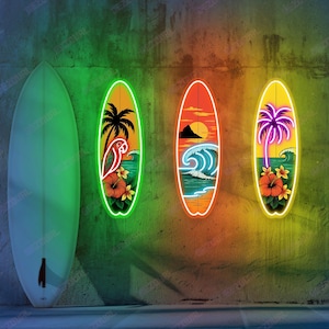 Tropical Surfboard Neon Sign LED Beach Wall Decors Parrot Sunset Palm Tree Aloha Summer Wave Coastal Bars Surf Shops Island Rooms Wall Art