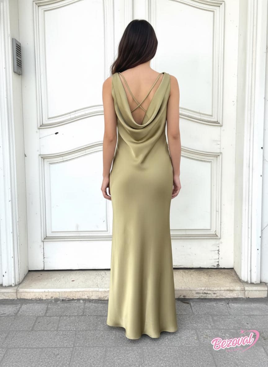 slim fit dress slacks Vero Dress In Olive Green Doppio Satin