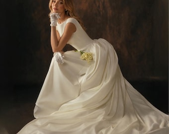 Minimalist Wedding Dress Open Back Bridal Gown Satin Wedding Dress Simple A Line Wedding Dress Custom Bridal Gown