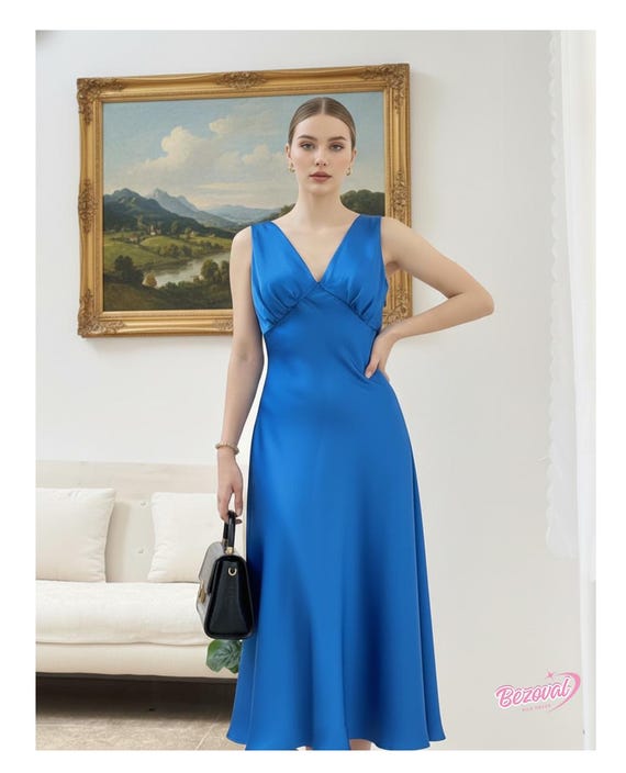 satin flowy midi dress Silk V Neck A Line Dress Elegant Satin Dress with Built In Padding Flowy Midi Dress for Party Date Wedding Guest Custom Cream Silk Dress