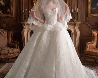 Vestido de novia de encaje estilo princesa, vestido de novia con corsé, vestido de novia brillante, vestido de novia real hecho a medida