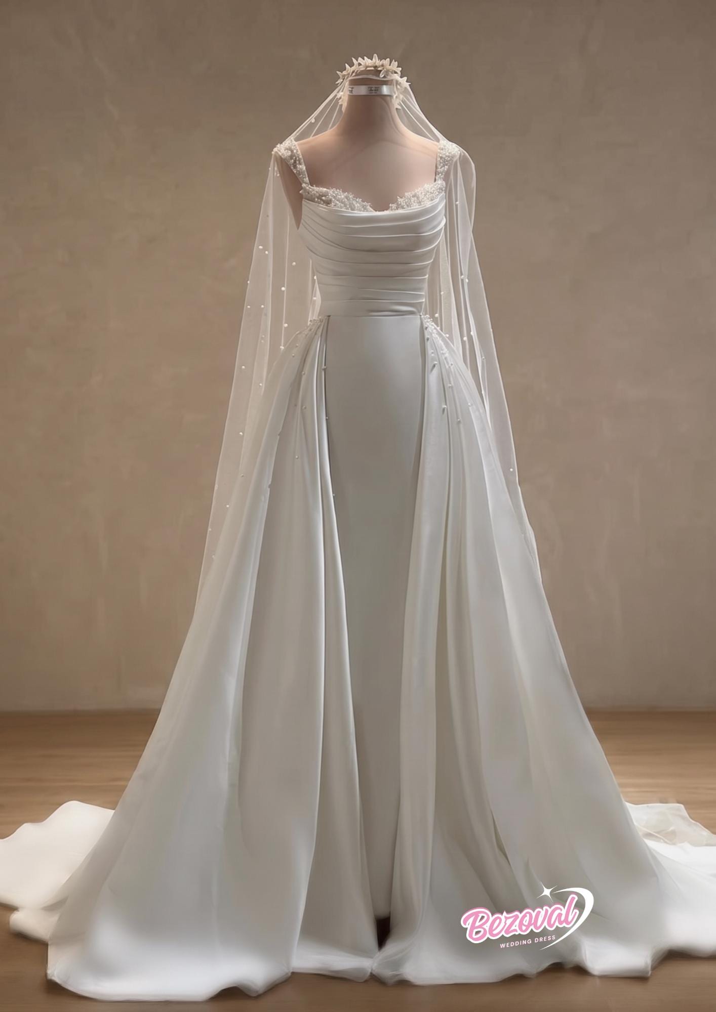 Minimalist Silk Wedding Dress Detachable Skirt Bridal