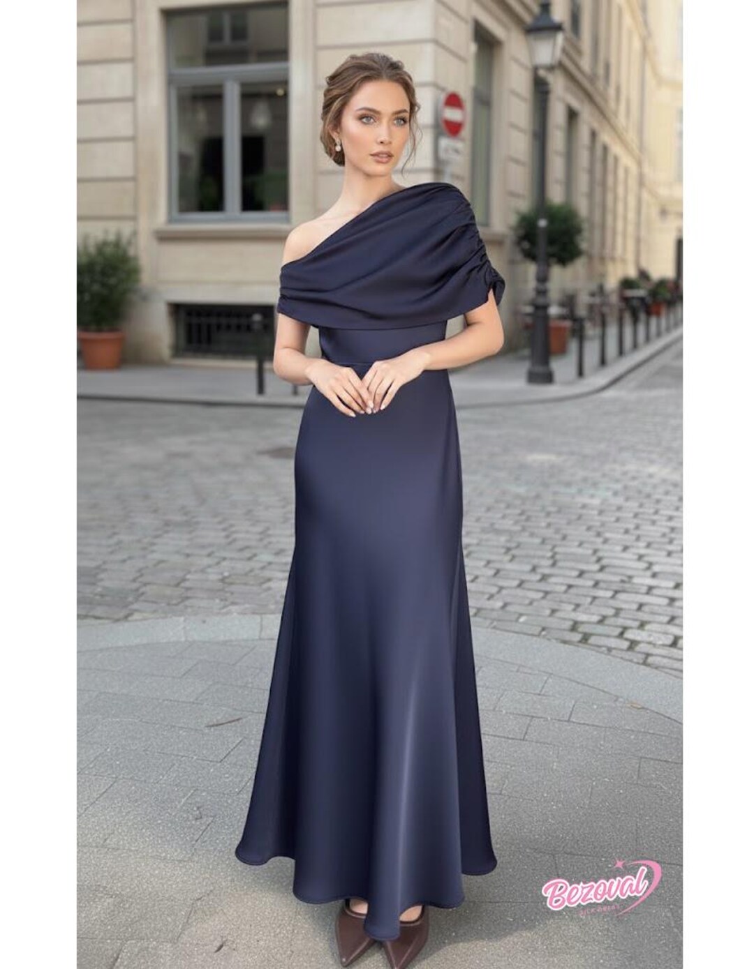 Navy Blue Maxi Dress Luxury Silk Evening Gown Elegant Navy Blue Long ...