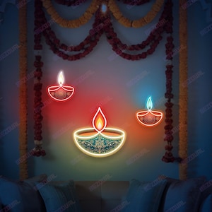 Happy Diwali Sign Diya Diwali LED Lights Happy Diwali Neon Sign Hindu Festival Of Lights Custom Diwali Decors Diwali Party Sign Diwali Gifts
