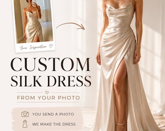 Custom Silk Evening Dress for Women: Bespoke Bridal Gown, Made to Order, Tailored Elegance