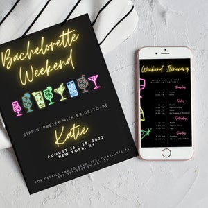 Instant Download Template | Neon Bachelorette Party | Bachelorette Invitation and Itinerary