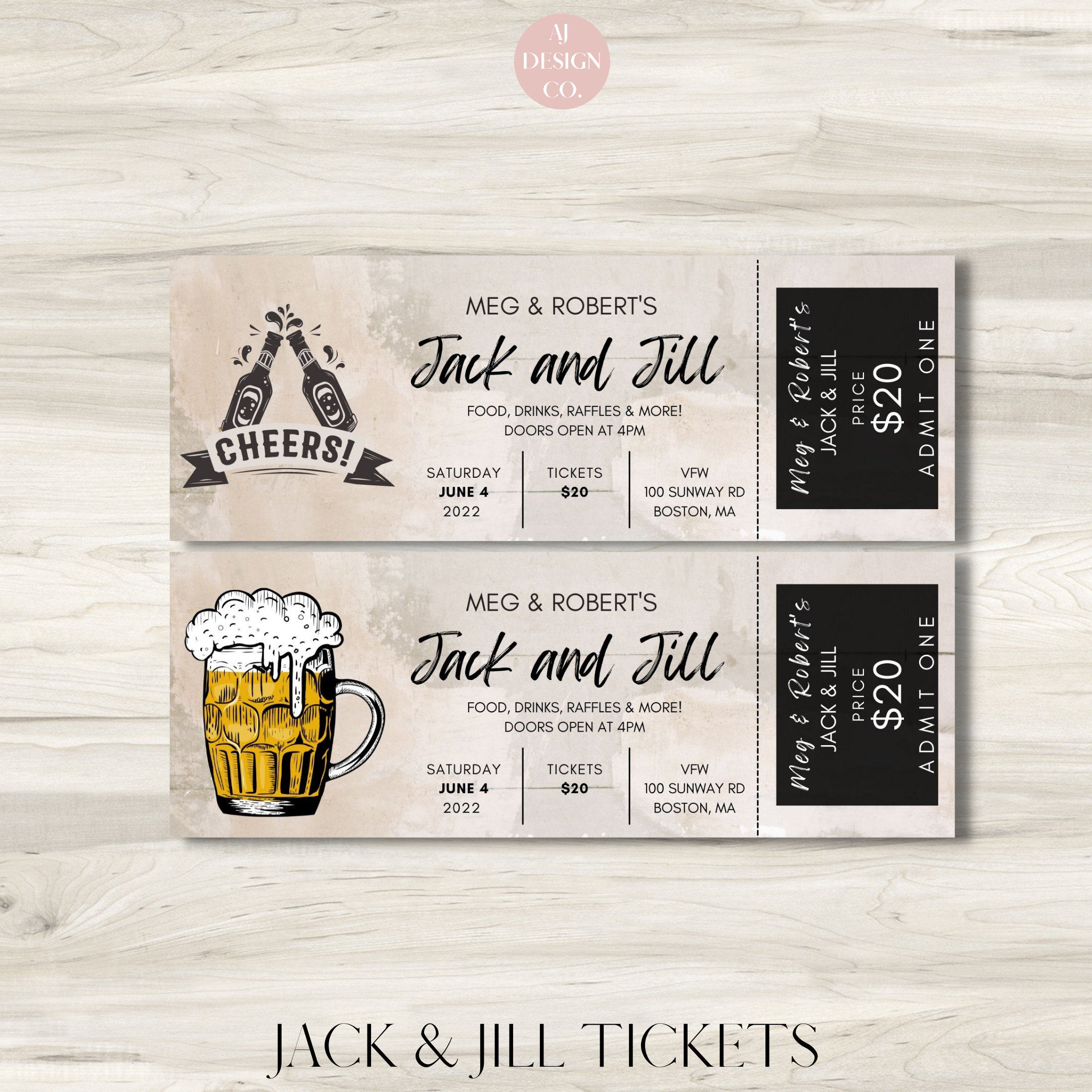 Digital Download Jack & Jill Ticket Bundle DIY Instant Download Jack