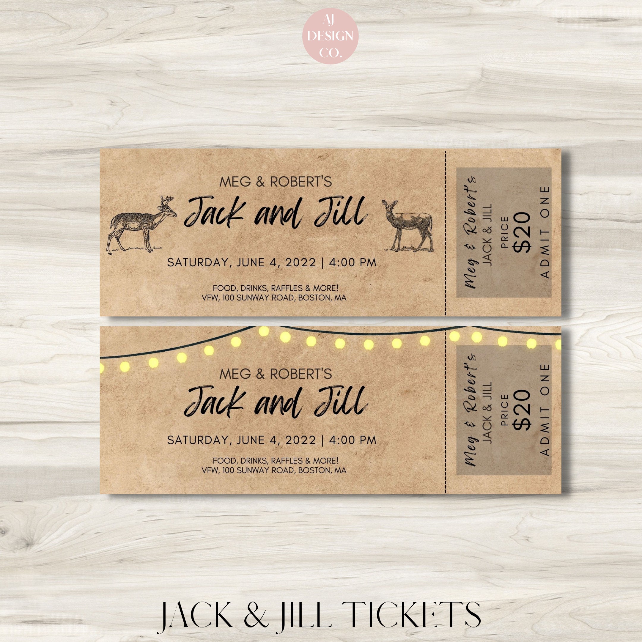Digital Download Jack & Jill Ticket Bundle DIY Instant Download Jack