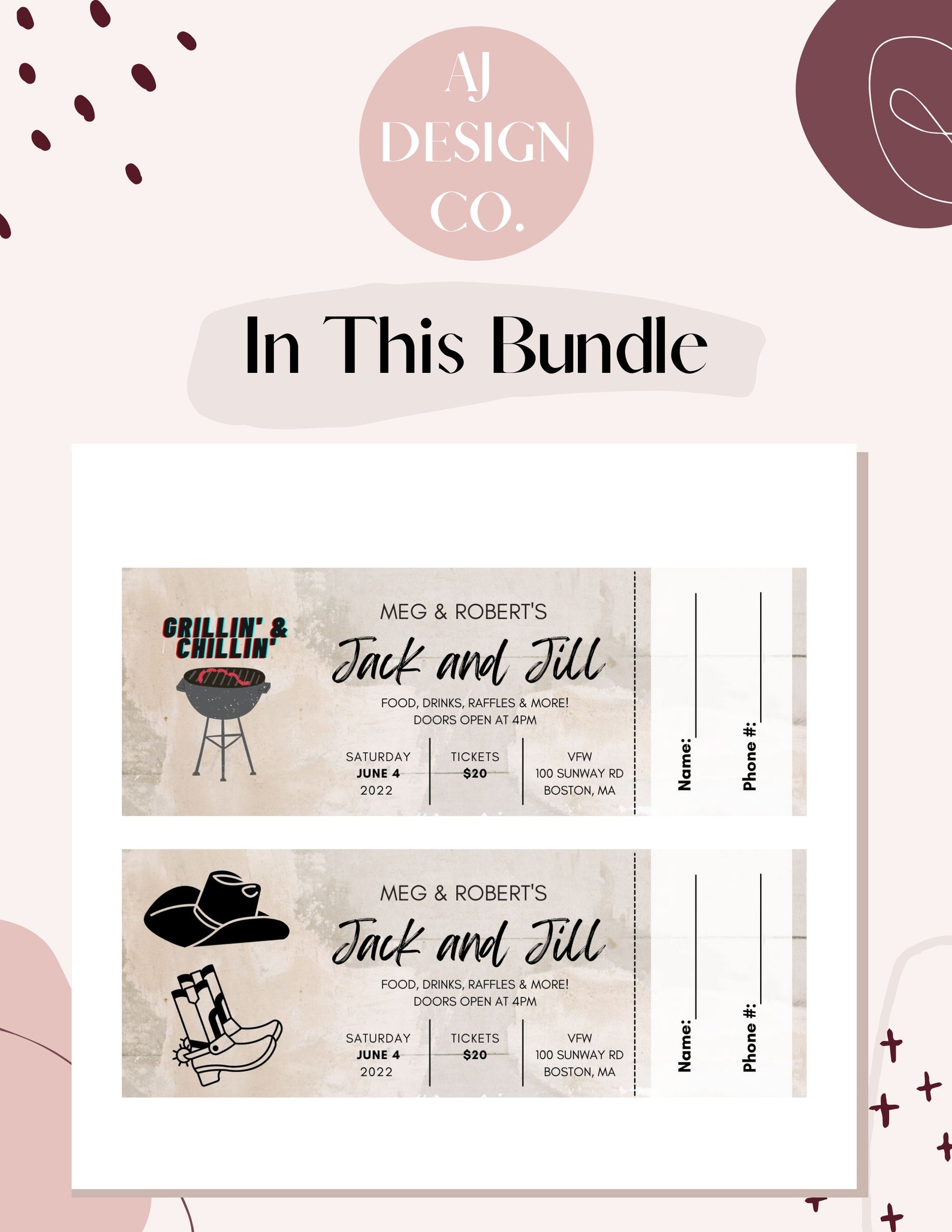 Digital Download Jack &amp; Jill Ticket Bundle Beer, Cheers, BBQ DIY ...