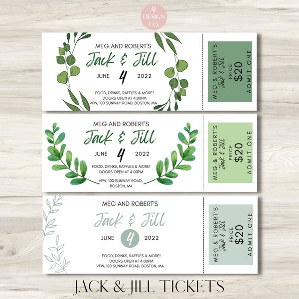Digital Download Jack & Jill Ticket Bundle Floral Greenery| DIY Instant Download | Jack and Jill Digital Download | Stag and Doe