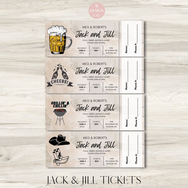 Digital Download Jack & Jill Ticket Bundle Beer, Cheers, BBQ | DIY Instant Download | Jack and Jill Digital Download | Stag and Doe