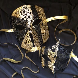 Black And Gold Masquerade Mask Couples Set Venetian Metal Mask Couples Set