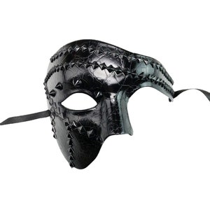 Men's Black Phantom Masquerade Mask With Studs