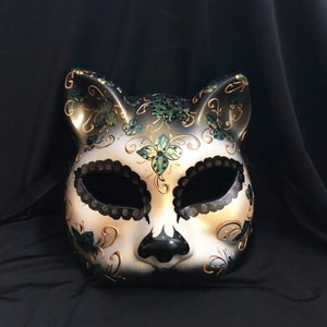 Day of the Dead Cat Mask Gold And Green