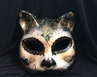 Day of the Dead Cat Mask Gold And Green