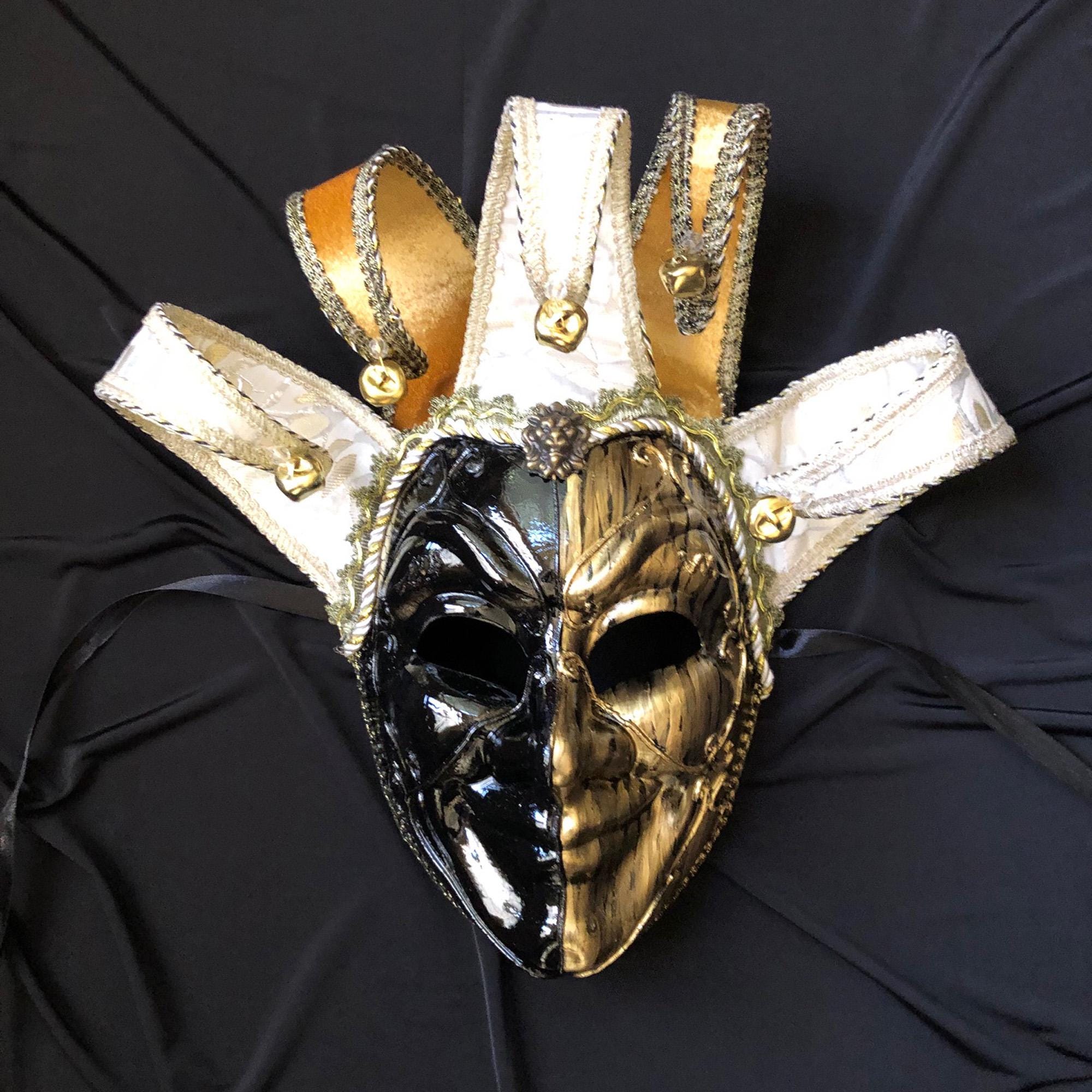 Abstract Venetian Mask Masquerade Jester Mask Gold and Black