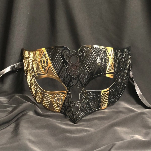Metal Masquerade Mask Venetian Men's Mask Black And Gold