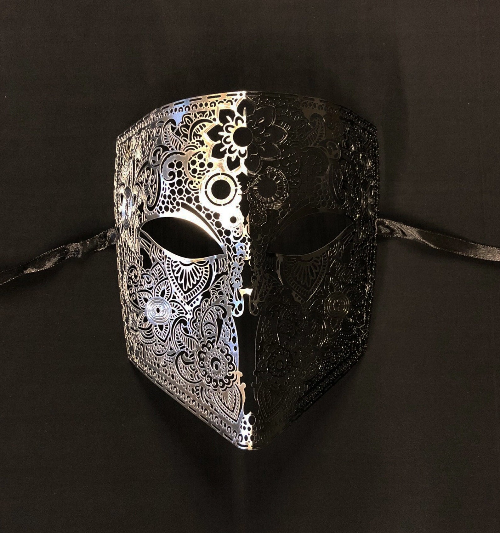 Men's Silver and Black Metal Masquerade Mask Men's - Etsy